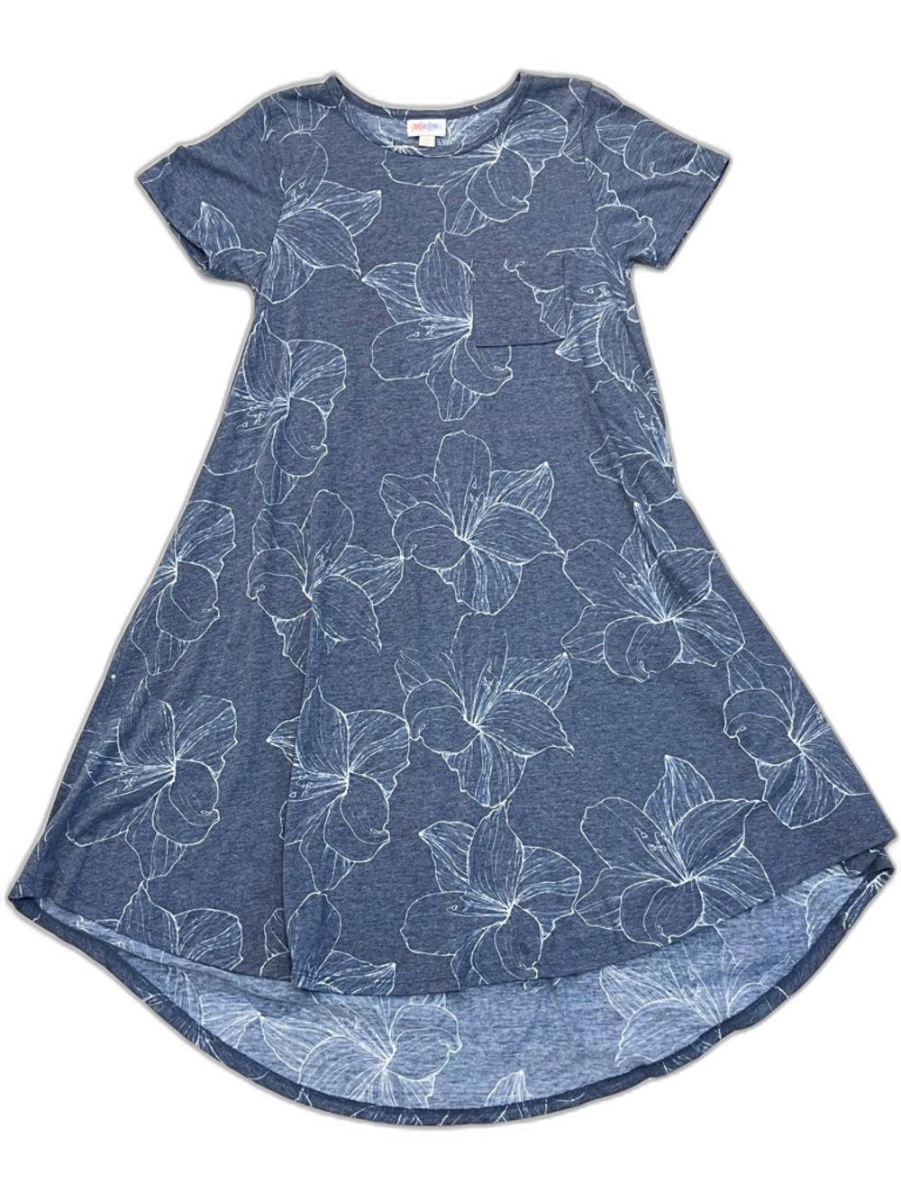 LuLaRoe Women’s Blue Floral Print Short Sleeve Tee w Pocket T-shirt Dress XXS